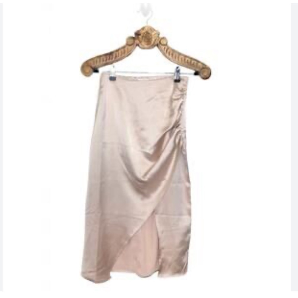 Rachel Zoe champagne silky elastic waist slit skirt - Picture 2 of 9